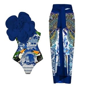 3D Flower One Piece Off the shoulder swimsuit with chiffon skirt